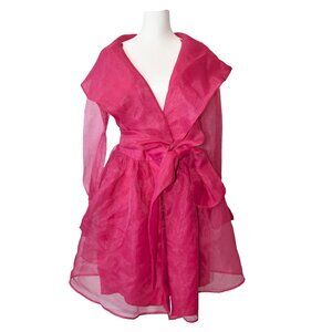 NightWay Vintage Hot Pink Organza Belted Wrap Dress Coat 80's 90s Barbiecore M